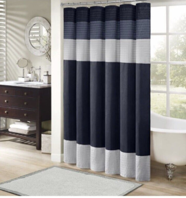 Madison Park Shower Curtain fabric AMHERST blue gray new #69831-image