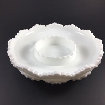 VTG Large Fenton Hobnail White Milk Glass Ashtray or Chip & Dip or Candle Bowl-image