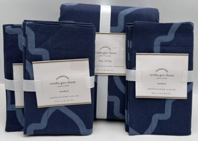 Pottery Barn Trisha Geo KING Duvet Cover & 3 Standard Shams ~ Blue Multi-image