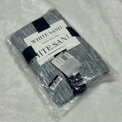 White Sand J Queen New York 100% Cotton King Sham Blue Eudon Pottery Barn NWT-image