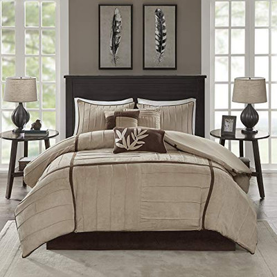  Cozy Comforter Set Casual Blocks Design All Season, Matching Bed Skirt, -image