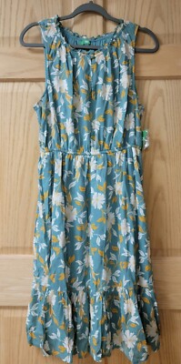 NWT Dip Cottagecore Pleated Ruffle Midi Dress Yellow Blue Ditsy Floral Sz Large -image