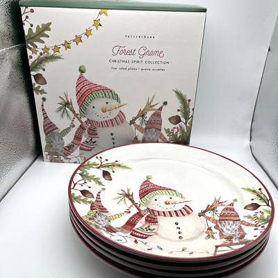 Pottery Barn FOREST GNOME Spirit Salad Plates Set Of 4 Holiday NIB-image