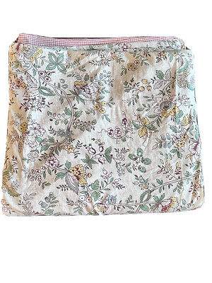 VTG Pottery Barn Reversible Floral Red Check Full Duvet Cover Country Cottage-image