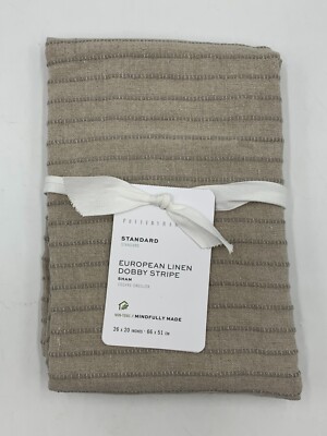 Pottery Barn European Striped Dobby Linen Sham Standard Flax #G687-image