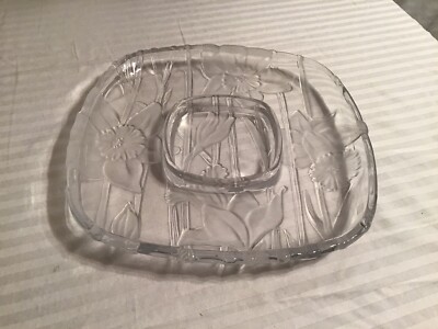 Vintage Crystal Glass Studios Narcissus Divided Sectional Platter 13
