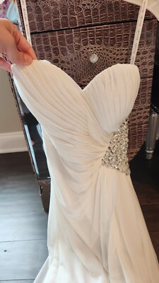 DB STUDIO Wedding Dress Strapless Sheath Slit Rhinestones White 4-image