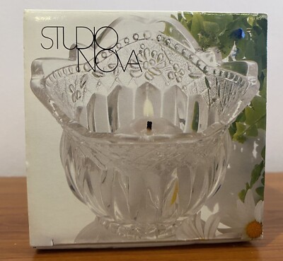Studio Nova Candleholder Floral Lace Votive Clear Cut Glass Scalloped top edge-image