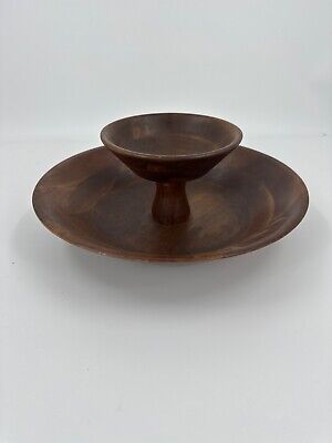 OZARK WALNUTWARE Bowl Two Tier Wooden Serving Native Walnut Wood Chip & Dip MCM-image