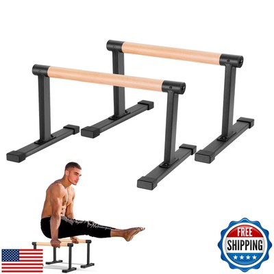 Trlakepreble Wooden Parallel Bar and Dip Bar with Thick Beech Handles, Push-u-image