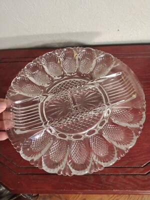 Deviled Egg Serving Tray Indiana Glass 11-in Diameter Very Nice-image