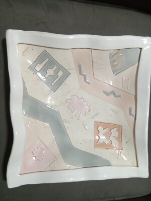 1987 Barbara Demery Studio Art Ceramic Glazed Large Square Bowl Wall Hanging 11