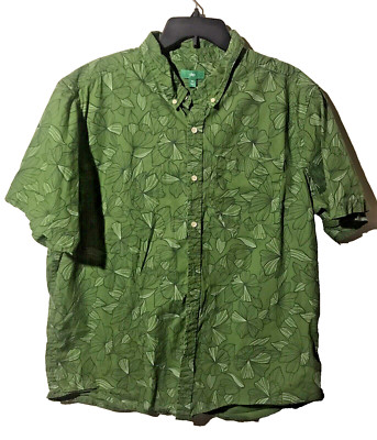 Dip Men's Green Button Up Leafy Floral Short Sleeve Shirt Size XLT-image