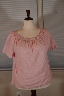 'dip' Womens Short Sleeve Boat Neck Top - Used/White and Pink/XL - 100% Cotton-image