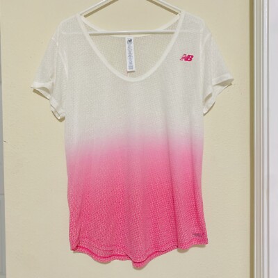 New balance Women White Pink Dip Dye Lightweight Short Sleeve Tee-image