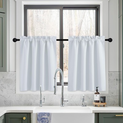 Half Window Curtains - Thermal Insulated Rod Pocket Blackout Curtain Tiers fo...-image