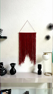 Macrame Wall Hanging Red Large  Dip Dye Yarn Wall Art Boho Bedroom Decor Fiber-image