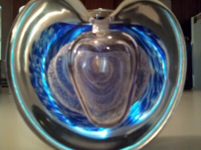 Hand Blown Studio Art Glass Blue Heart Shaped Perfume Holder Bottle-image