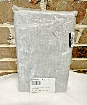 Pottery Barn BELGIAN FLAX LINEN One 1 King Size Pillow Sham Flagstone NEW-image