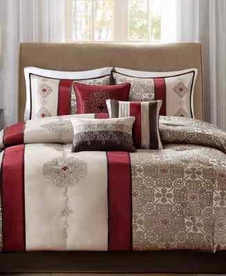 MADISON PARK Donovan 7-Pc. Medallion Jacquard Queen Comforter Set - Red *NEW*-image