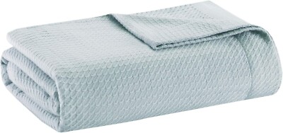 Premium Waffle Knit King Blanket - 100% Egyptian Cotton in Soft Light Blue-image