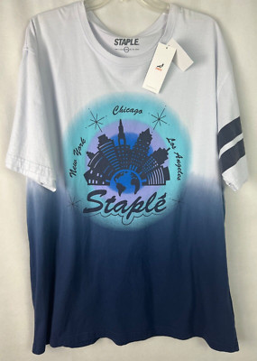 Staple Men's T-Shirt Size 2XL Pigeon Roosevelt Fade Dip Dyed Cotton White A25-image