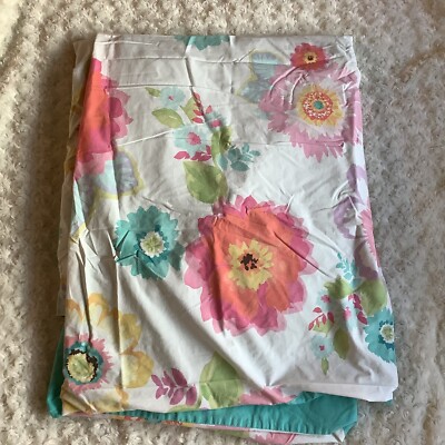 pottery Barn Teen white orange teal floral TWIN duvet cover 65