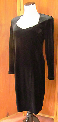 Vintage K Studio Goth Black Velvet Diamond Neck BOHO Cocktail Party Dress S8-image