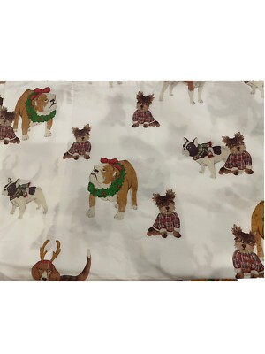 RARE Pottery Barn FESTIVE DOG Christmas Twin Sheet Set Golden Bulldog, Yorkie-image