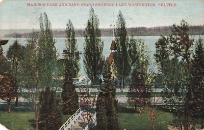 Madison Park and Band Stand Showing Lake Washington Seattle c.1908 Postcard A417-image