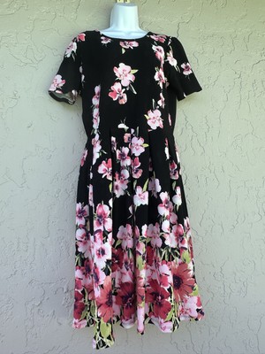 LULAROE Cherry Blossom Border Print (Dipped) Pleated Amelia Dress Size 2XL-image