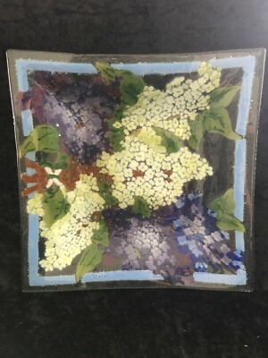 vintage Art Studio Fused Glass Flower Serving Tray 12 1/4