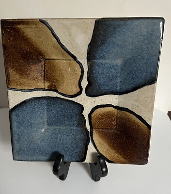 VTG M. Riccetti  Studio Art Pottery Square Dish Signed 8” X 8”-image