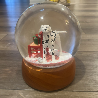 Pottery Barn Kids Snow Globe Christmas Dalmatian Dog Chair Glass 7 in Genuine-image