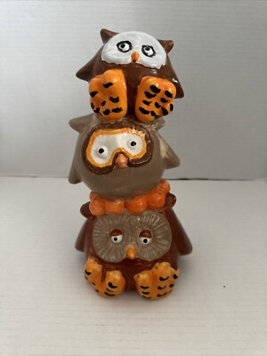 Vintage Studio Art Pottery 3 Stacking Owls Coin Bank Money Holder w/Stopper 9.5”-image