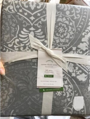 Pottery Barn Carins Medallion Duvet Cover Set Gray Queen 2 Standard Shams 3p🦩-image