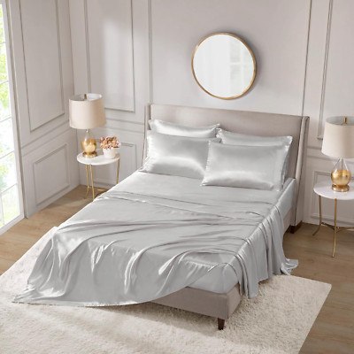 Madison Park Essentials Satin Sheet Set Luxury and Silky with Natural Sheen, Ela-image