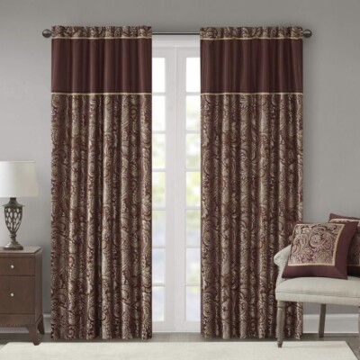 Madison Park Aubrey Faux Silk Paisley Jacquard, 50” x 84”, Burgundy, Box Opened-image