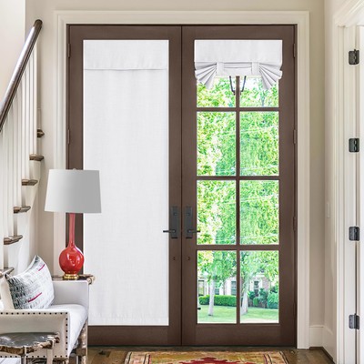 Privacy French Door Curtains, Faux Linen Thermal Insulated Blackout Window Cu...-image