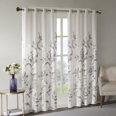 Cecily Semi Sheer SINGLE Panel Window Curtain Burnout Botanical Print, Easy T...-image
