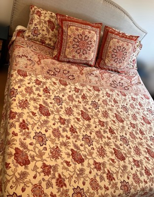 Pottery Barn King Size Duvet Euro Covers And Shams Orange Beige Floral Paisley-image