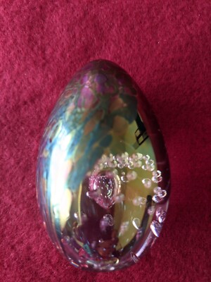 GES 91 Glass Eye Studio Iridescent Egg Shaped Glass Paperweight Signed Art Decor-image