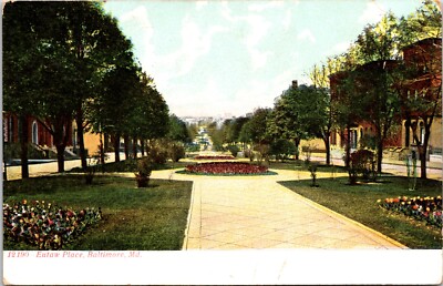 Baltimore Maryland MD Eutaw Place Madison Park Avenue Vtg Postcard-image