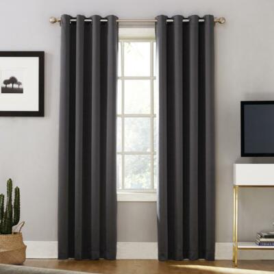 2 - Oslo Woven Home Theater Grade Blackout Coal Grommet Panels - 52 x 95-image