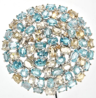 Sterling Silver Rhodium Dipped Blue Gemstone Large Round Pendant Pin Brooch-image