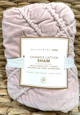 Pottery Barn Teen QUILTED Chamois Lattice Sham - Standard - ROSE Soft NEW-image