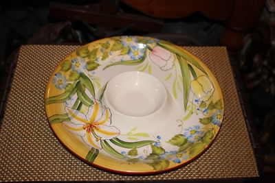 Philip Kingsley Large Circular Chip & Dip Serving Dish Platter Colorful Flowers-image