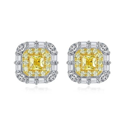Princess Cut Citrine High Carbon Diamond Gemstone Stud Earrings 925 Silver-image