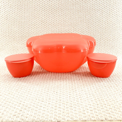Tupperware Chip And Dip Salad Bowl 3 Piece Set Snack Appetizer Party Tray Red-image