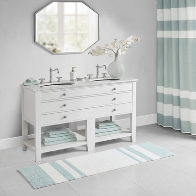 Spa Cotton Bath Rug 100%Cotton Striped Ultra Soft Water Absorbent Fast Drying Ba-image